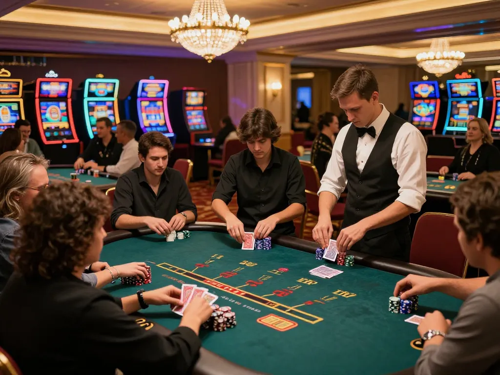 Players strategizing at a blackjack table in the exciting GO8s casino atmosphere