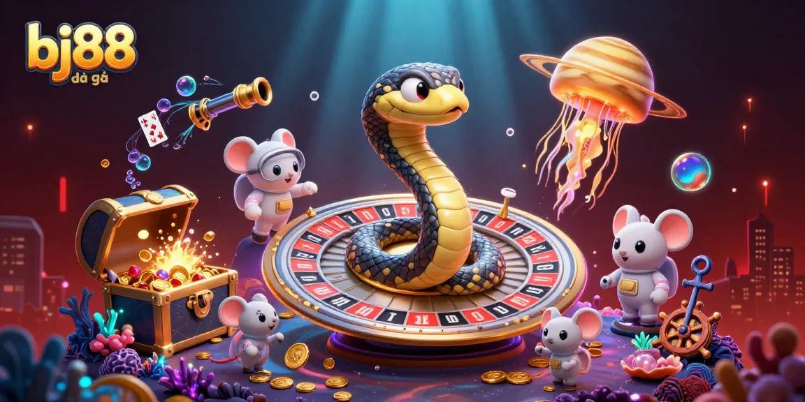 Experience exciting bj88 đá gà action with animated mice betting on the cosmic roulette of a Saturn snake.
