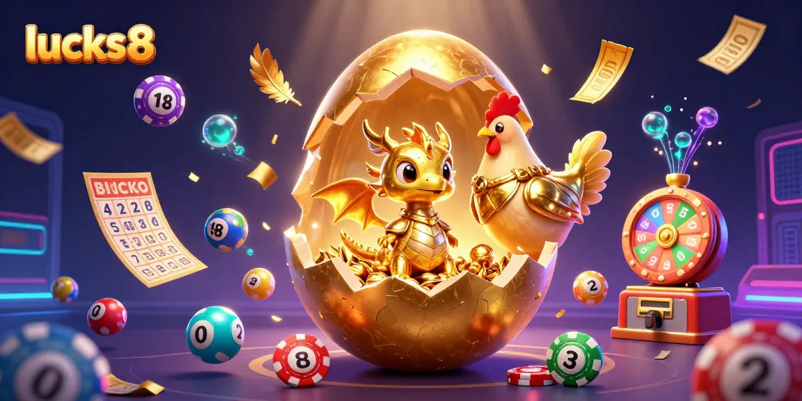 Experience the exciting world of lucks8 at a colorful casino scene with a golden dragon and vibrant game elements.