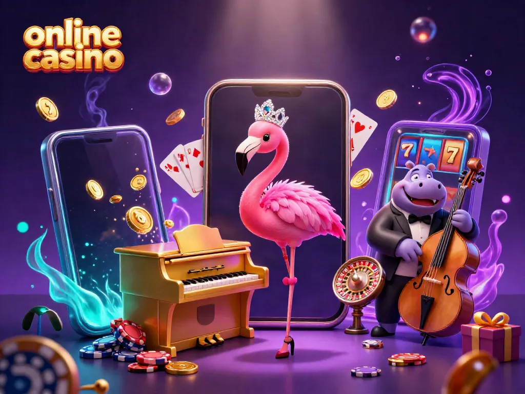 Experience engaging fun with a lively online casino scene featuring vibrant characters and gaming elements.