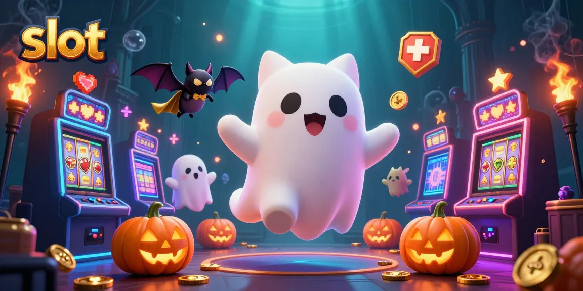 Slot gacor yang mengasyikkan dengan kucing hantu dan kelelawar, dalam suasana kasino menakutkan.