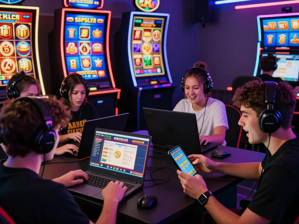 Pemain menikmati permainan slot online SGPSLOT dalam lingkungan permainan yang cerah dengan grafik berwarna-warni.