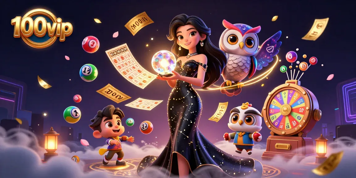 Engage in thrilling gaming at 100vip with dynamic lottery balls, vibrant prize wheels, and magic elements.