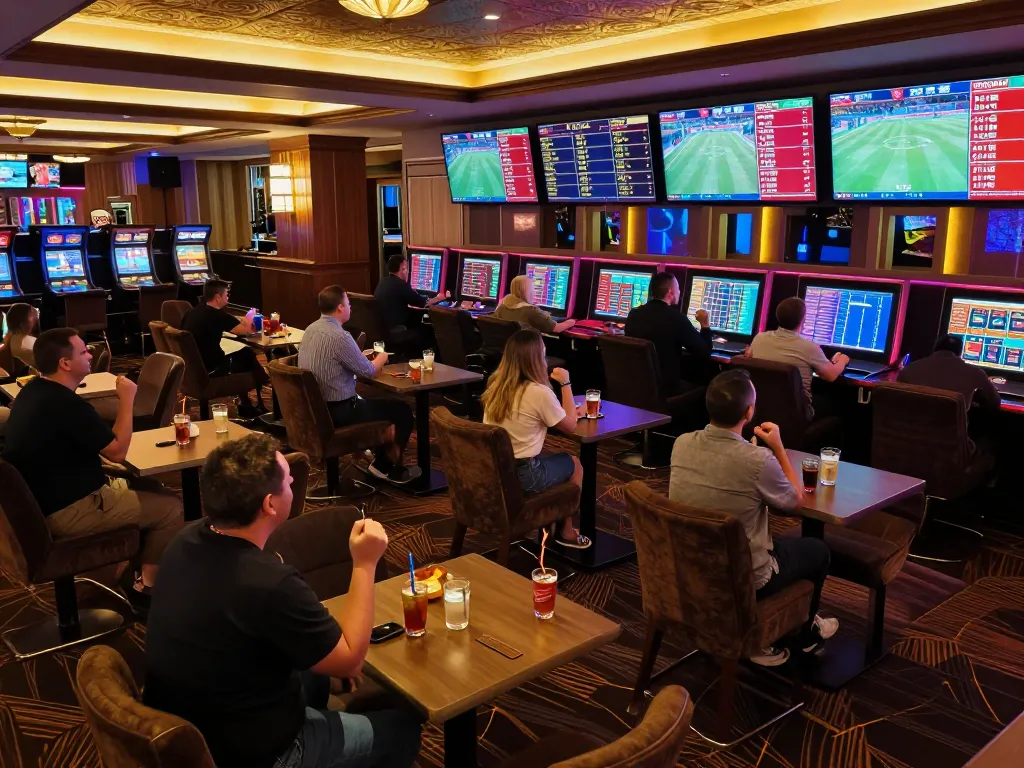 Fans engaging with live sports betting at the OK365 link, checking odds and cheering for their teams