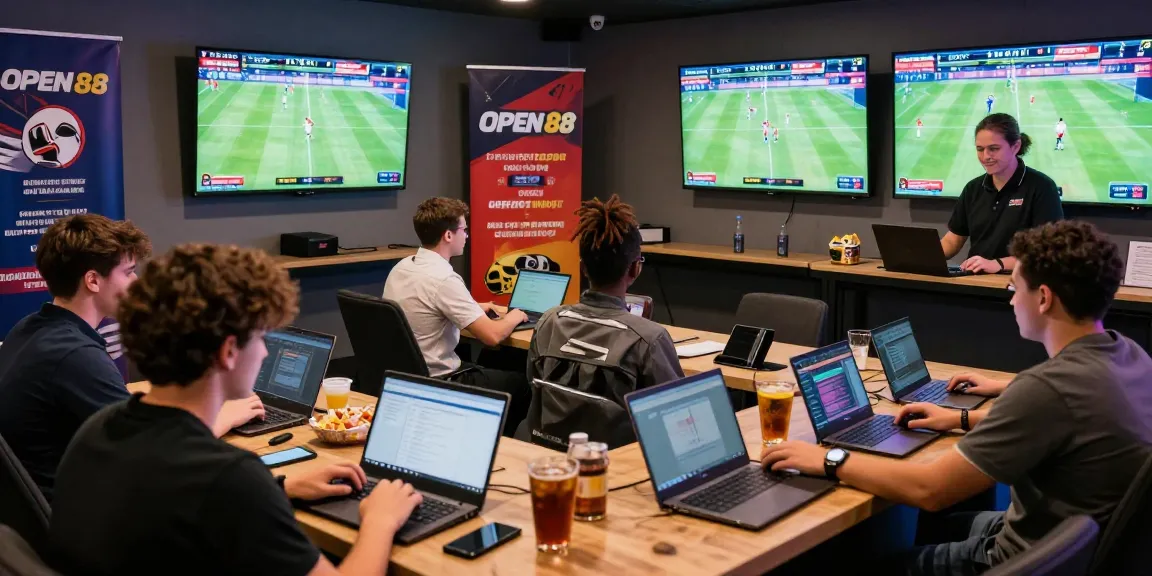 Exciting betting atmosphere featuring OPEN 88 enthusiasts watching live sports in a modern lounge.