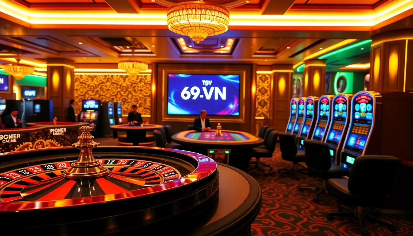 Experience the thrill of gambling at 69VN's vibrant casino environment with engaging tables and exciting games.