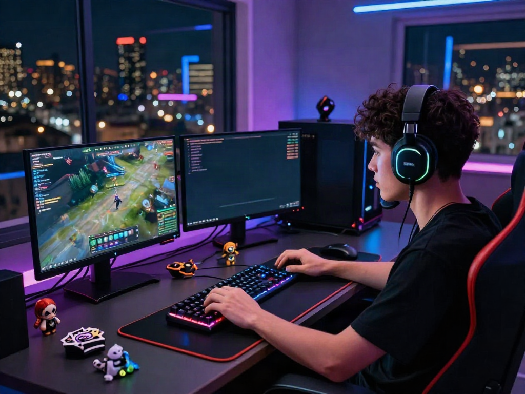 Engaging online gaming scene with akunjp, showcasing a gamer in an immersive environment.
