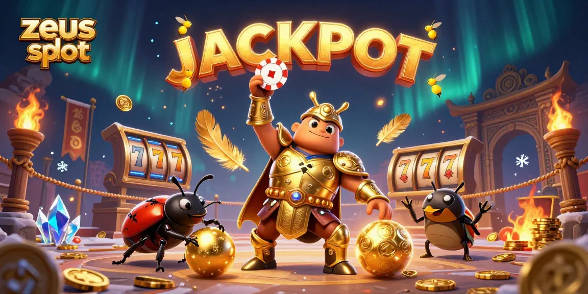 Engage with zeus slot in a vibrant casino scene filled with golden coins and winning elements.