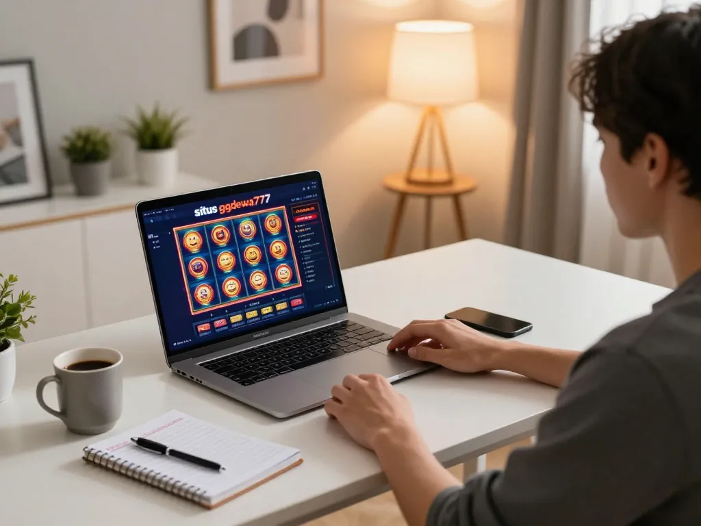 Sit at situs ggdewa777, enjoying online slots with vibrant visuals in a cozy gaming space.