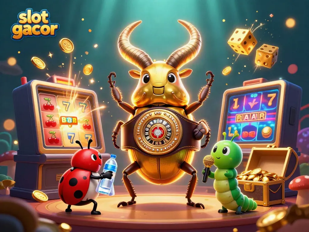Watch the thrilling slot gacor showdown featuring a giant golden stag beetle and amazing casino elements!