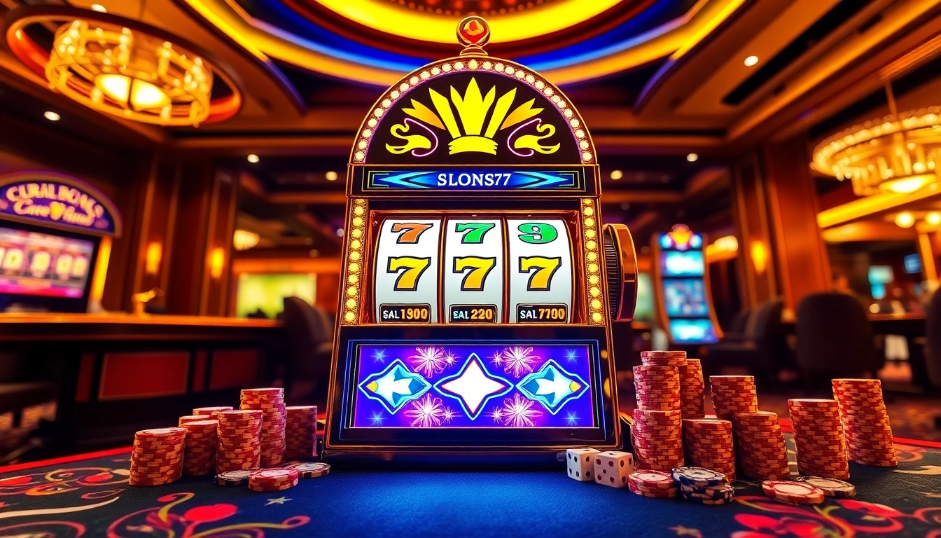Exciting gaming experience at slots777 featuring vibrant slot machines and casino elements.