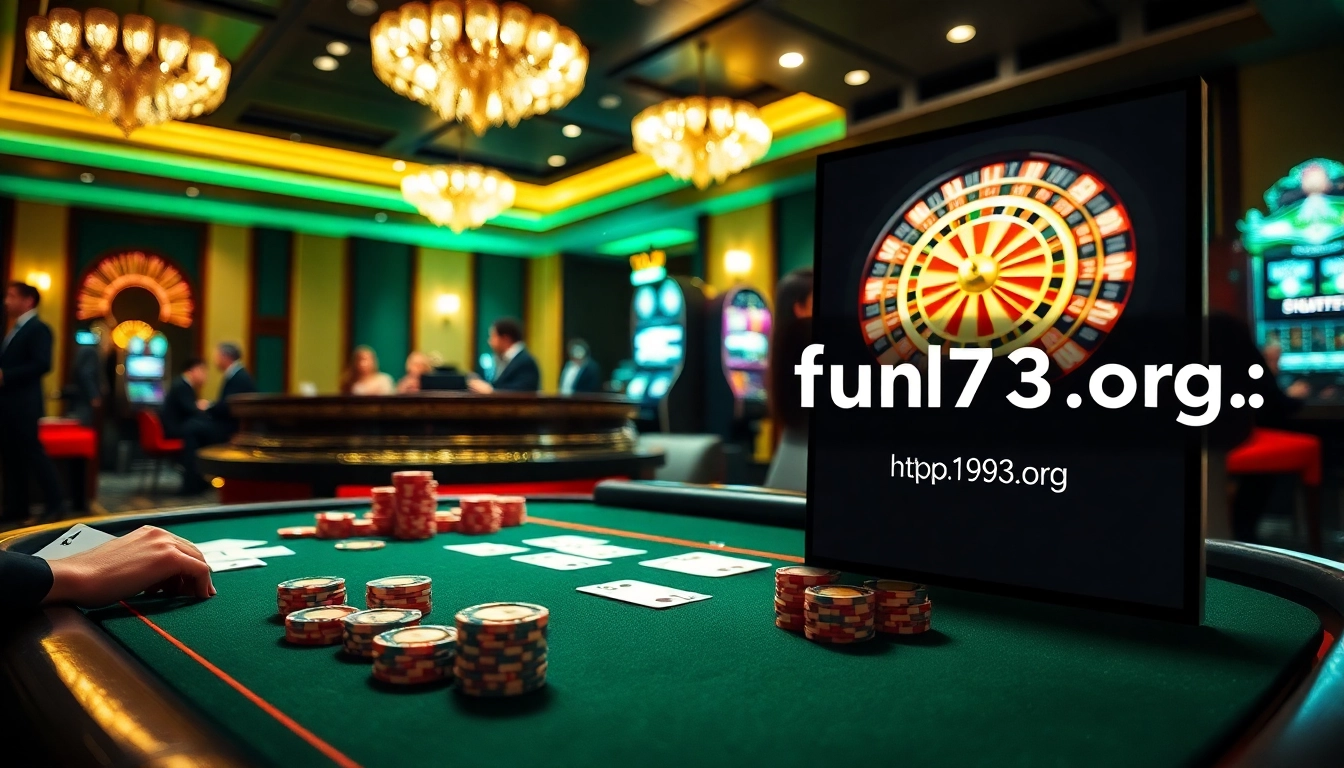 A thrilling gambling scene illustrating a poker table and roulette wheel, showcasing excitement at https://fun793.org/ casino.