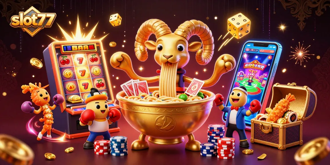 Experience the thrilling excitement of slot77 with vibrant characters and dynamic casino action!