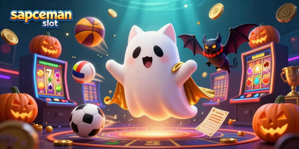 Experience the thrill of sapceman slot with a 3D cartoon ghost cat and vibrant casino elements.