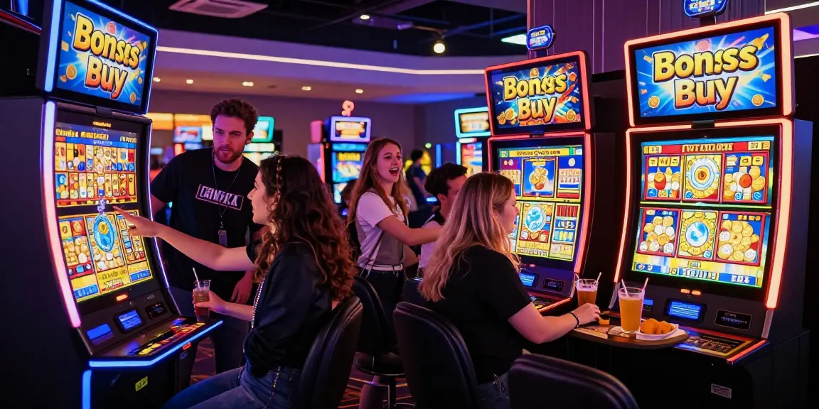 Exciting bonus buy slots uk gameplay in a lively casino with friends enjoying the experience.