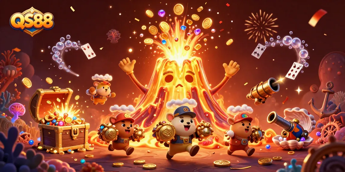 Experience the excitement of QS88 gaming with treasure erupting from a golden volcano.