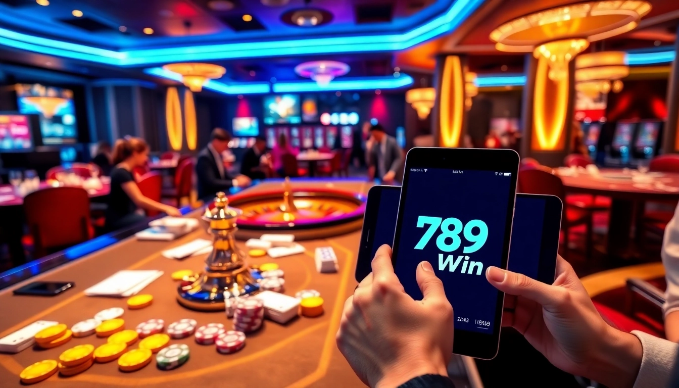 Exciting gambling action at 789Win's luxurious casino table with cards and chips.