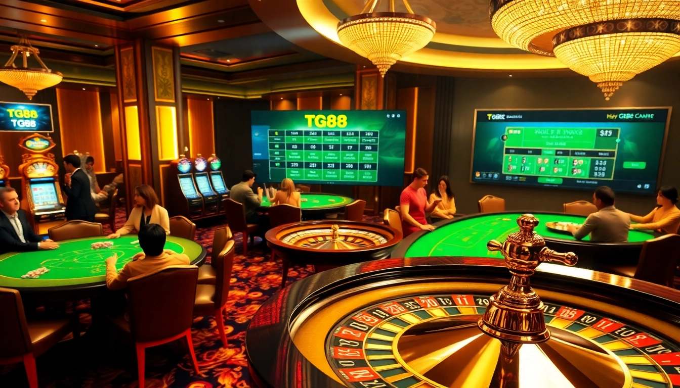 Engaging scene of players at a casino table, highlighting tg88 đăng nhập for online betting excitement.