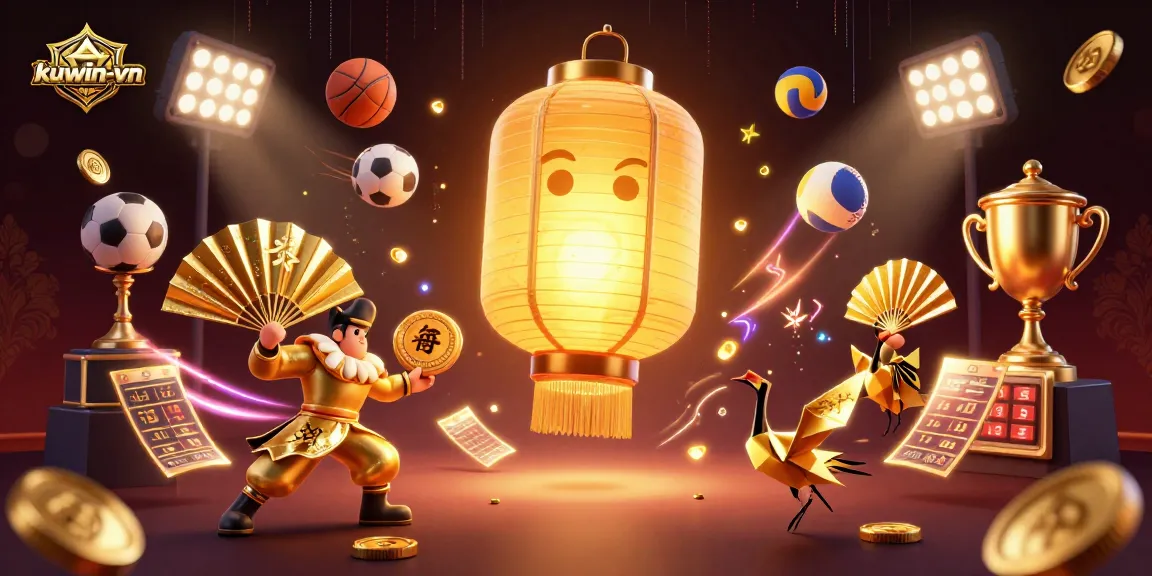 kuwin-vn showcases a vibrant casino scene with golden lanterns and dynamic sports elements