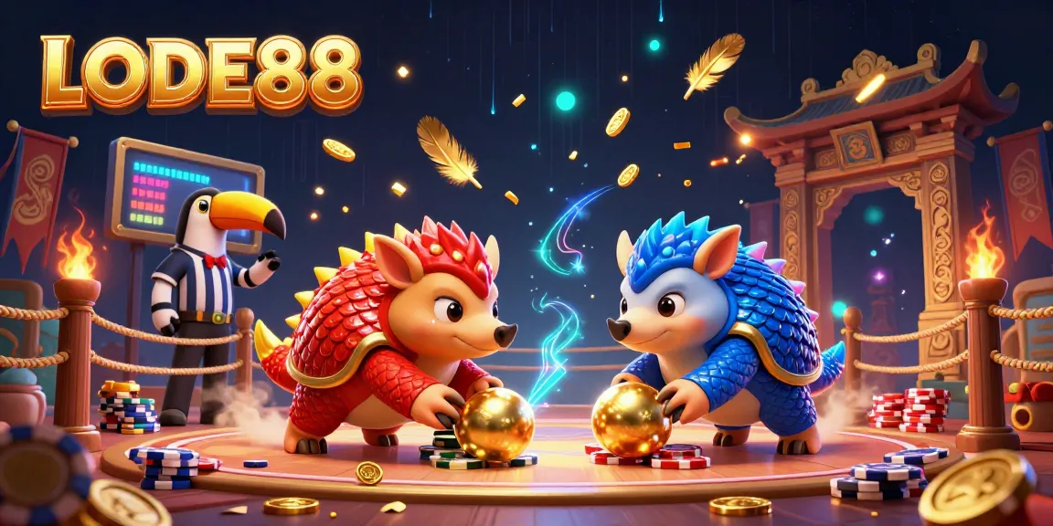 Engage in exciting gaming action with LODE88 as pangolins roll into golden balls through poker chips.