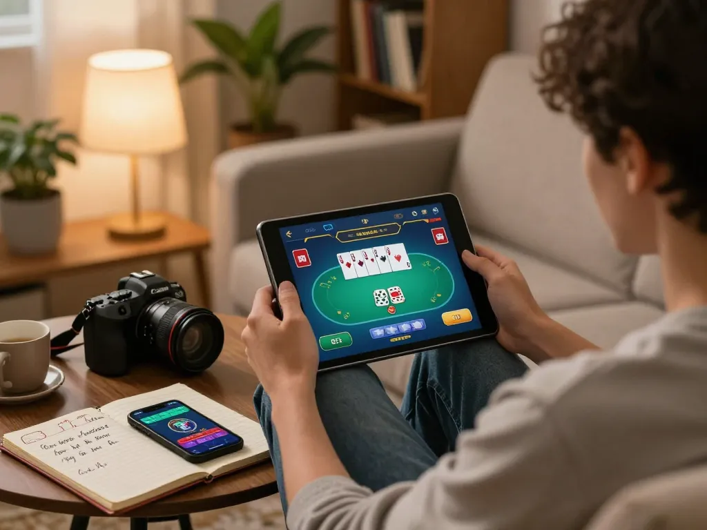 Engaging at-home poker gaming experience on dacsandatphanrang.com with cozy setup and strategic notes.