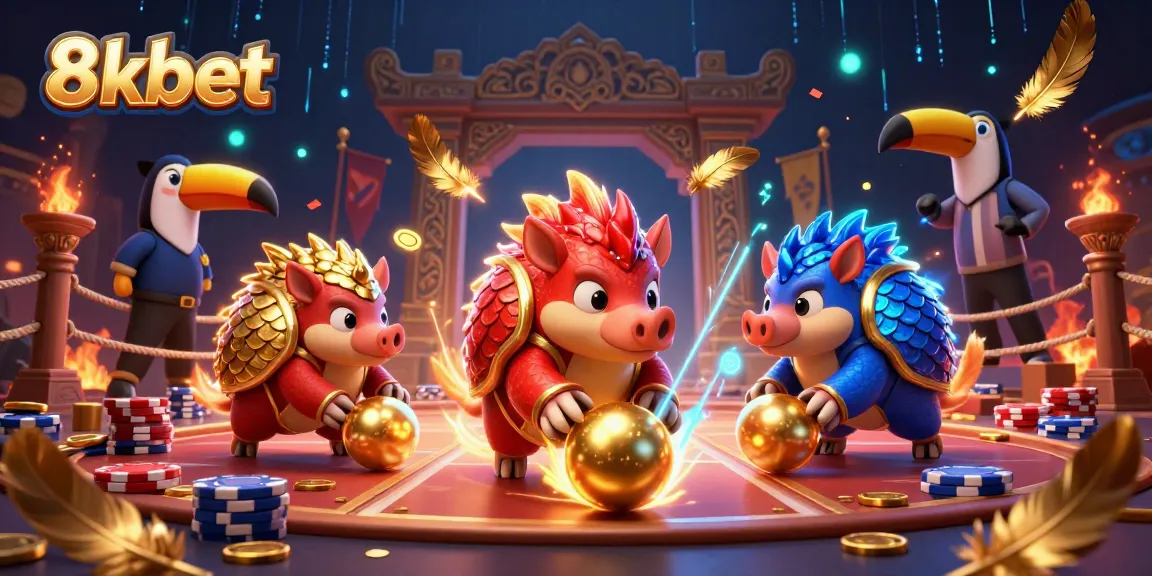 8xbet pangolins compete in a vibrant casino scene filled with chips and gold coins.