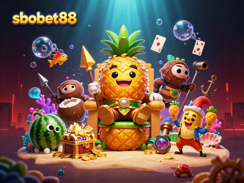 Experience sbobet88's exciting atmosphere with an engaging 3D casino scene showcasing unique characters.