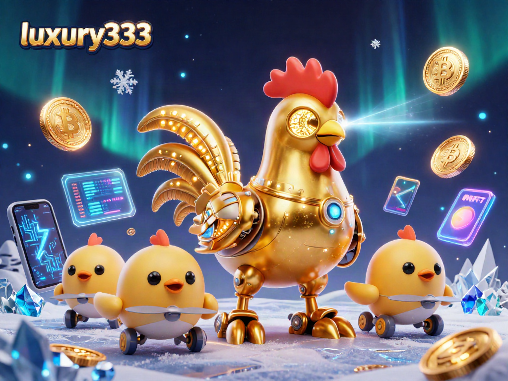 Menangkan di luxury333 dengan ilustrasi kasino digital yang memukau dan robot bermesin emas.