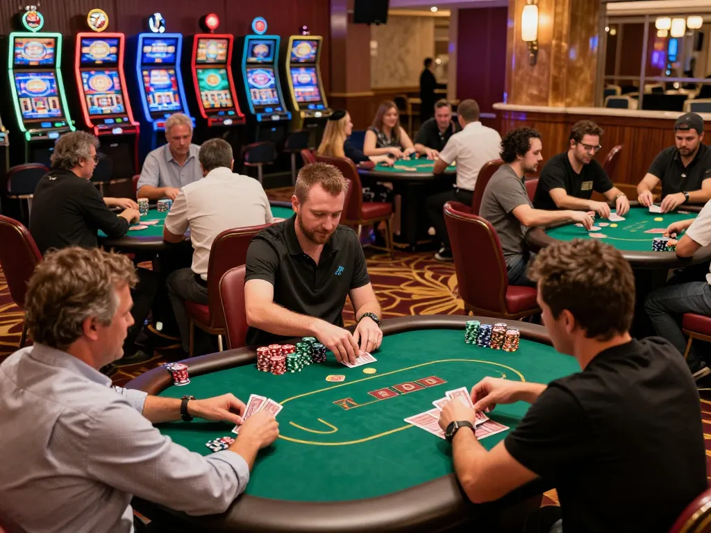 TR88 players enjoying high-stakes poker at a vibrant casino gaming floor