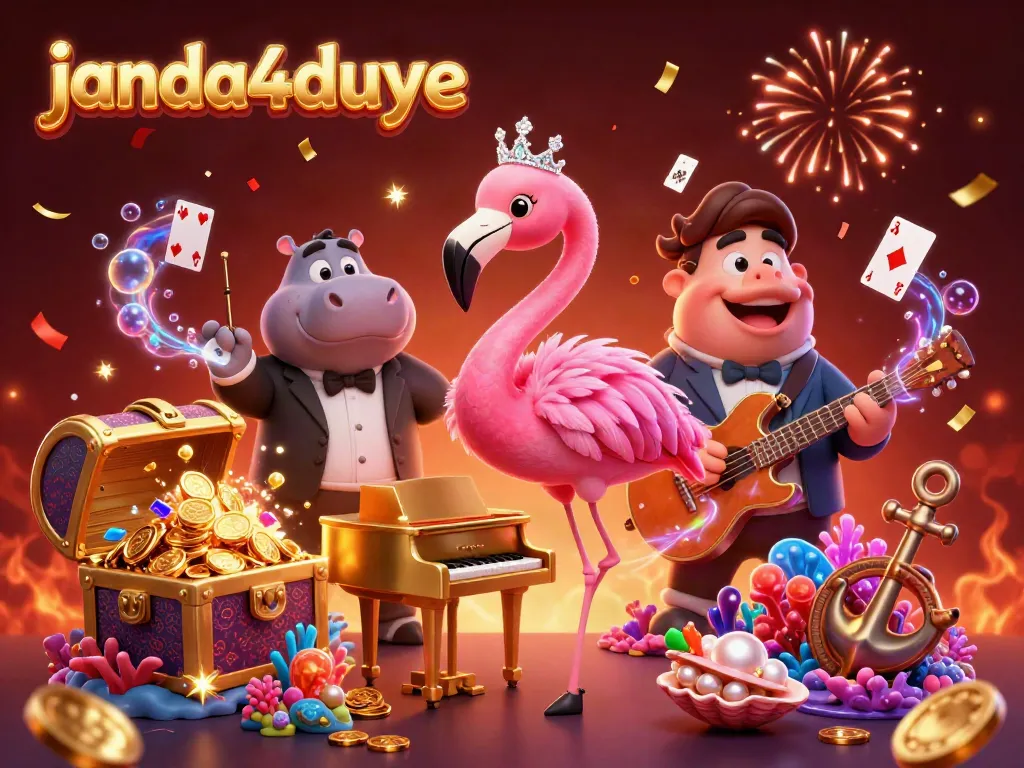 Menangkan permainan di janda4duye dengan flamingo penyanyi dan hippo bassis di latar bermain kasino.