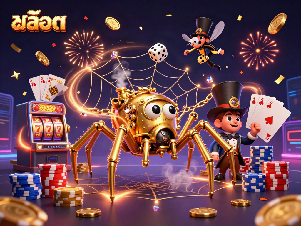 Engage with สล็อต in this vibrant 3D casino illustration featuring dynamic elements and excitement.