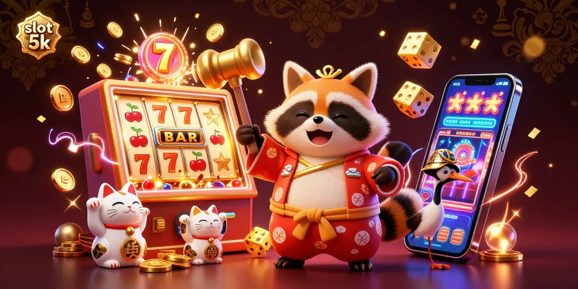 Experience thrilling slot 5k action with vibrant characters and a jackpot explosion in this lively casino scene.