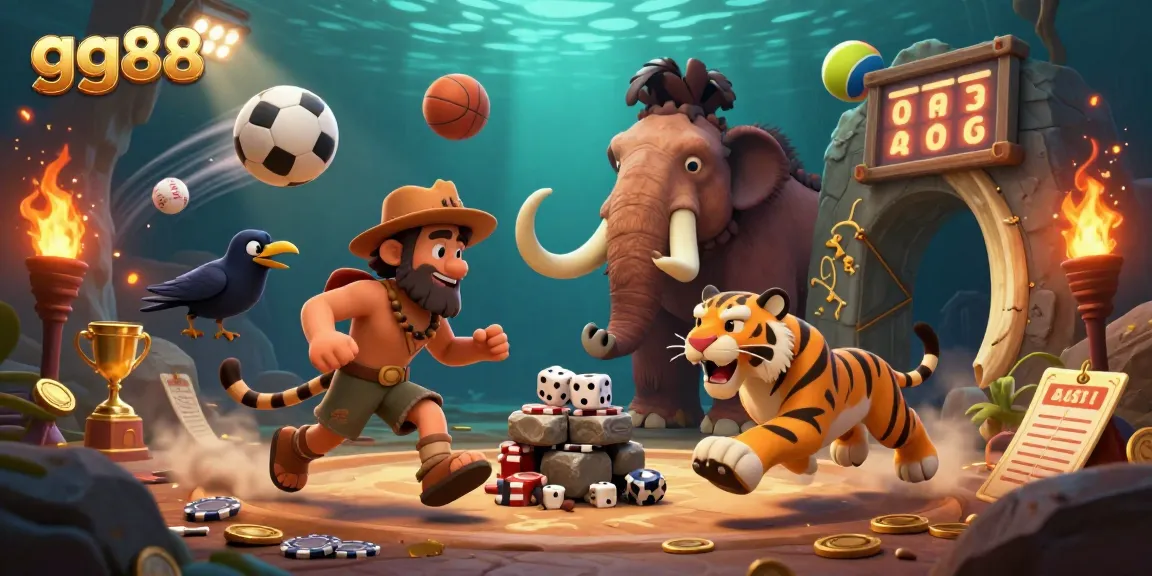 Experience the vibrant energy of gg88 with a 3D casino scene featuring animated characters and gaming elements.