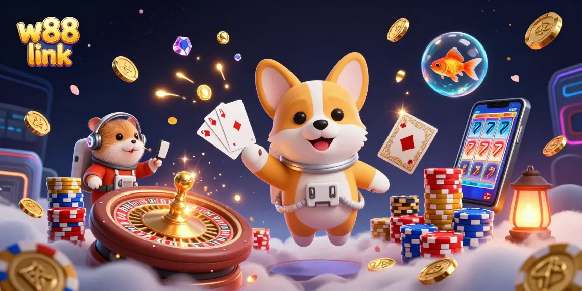 Engage with w88 link's dynamic casino scene featuring colorful characters and thrilling gameplay.