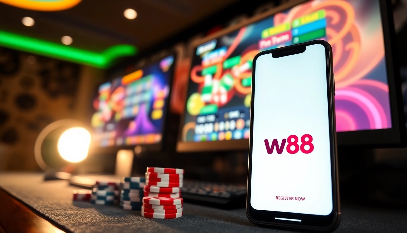 Join the action and register now at W88 Casino with a vibrant gaming setup.