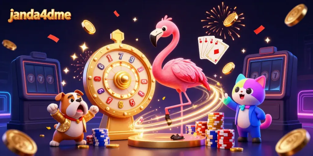 Janda4dme menampilkan flamingo presenter dan bulldog peserta dalam suasana meriah perjudian.