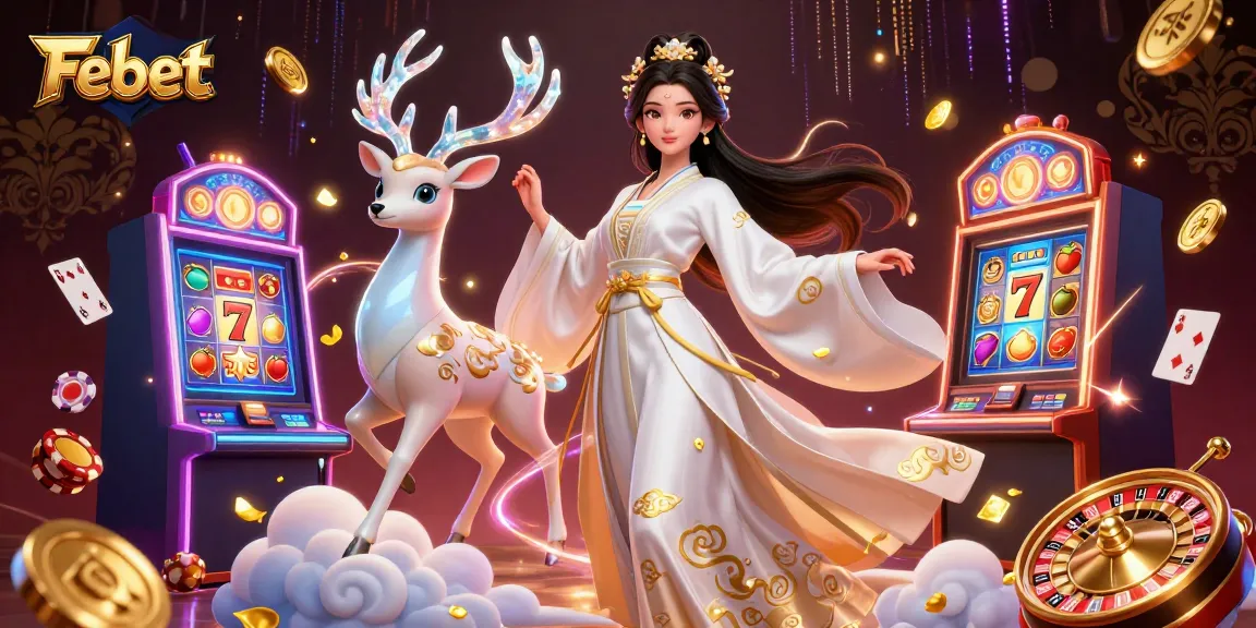 Play exciting slot games with Febet's vibrant, engaging 3D casino scene featuring stunning visuals.