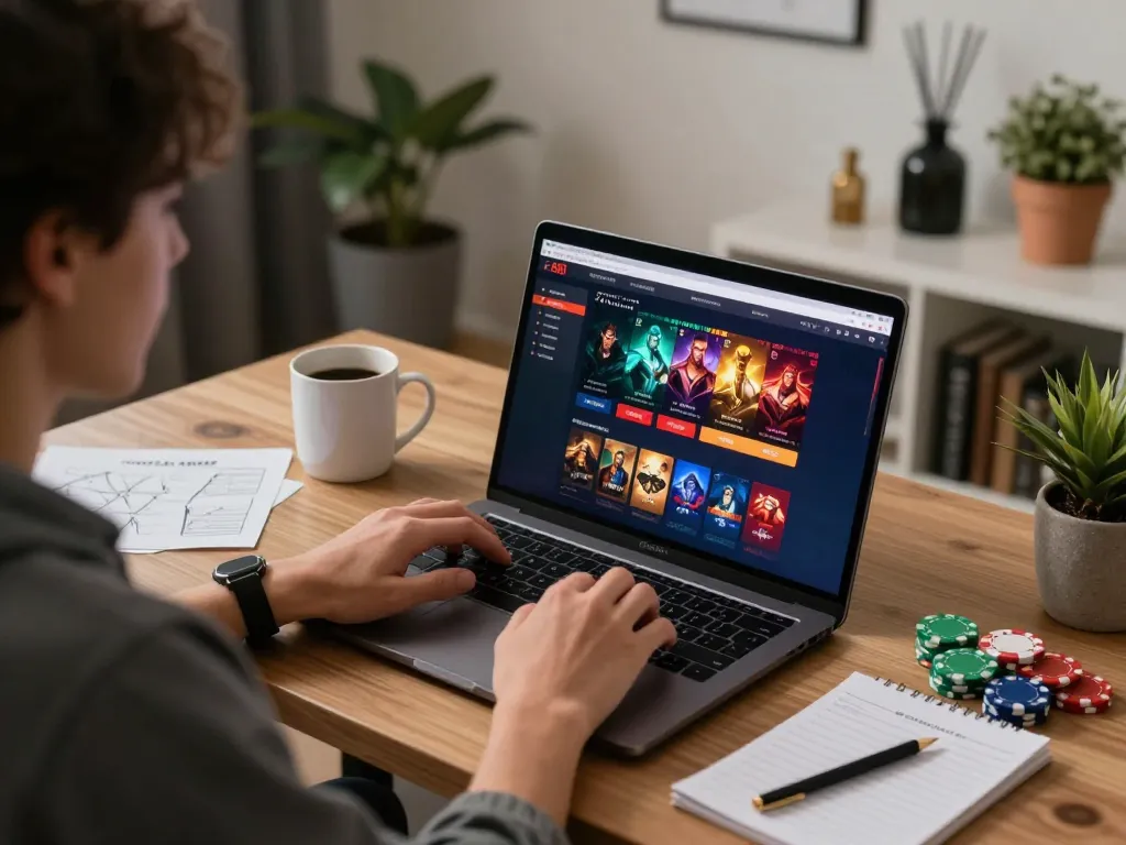 Person enjoying online casino gaming on 88i com platform from a stylish home office setup.