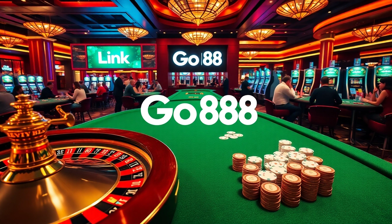 Engage with Link Go88 in a thrilling casino environment featuring roulette and poker games.