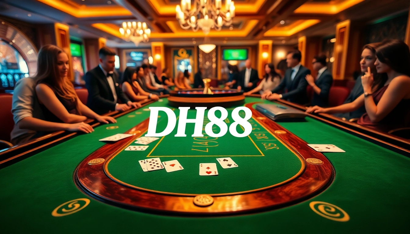 Experience a thrilling poker game at a DH88-themed casino table, filled with excitement and luxury.
