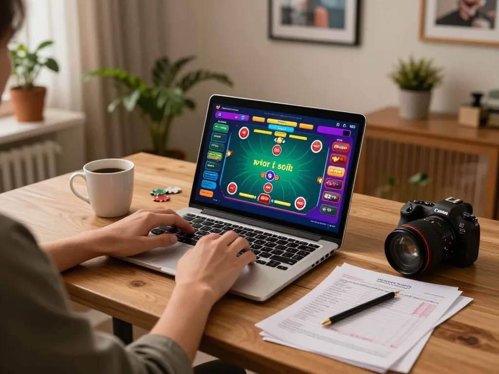 Engaging in online gaming with go89, showcasing a cozy setup and poker gameplay.