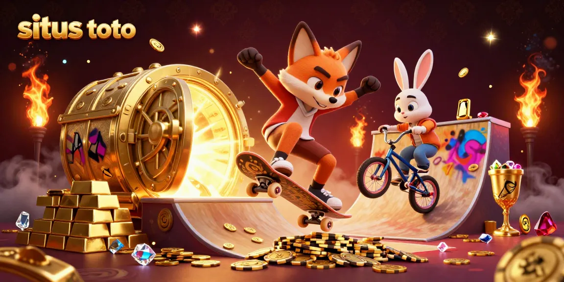 Engage with situs toto and join the lively 3D gaming experience featuring casino symbols and a treasure vault.