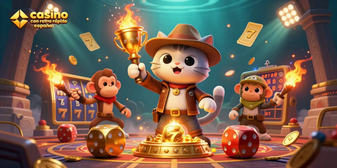 Experience the thrill at casino con retiro rápido españa with a 3D cartoon scene featuring an adventurous feline archaeologist.