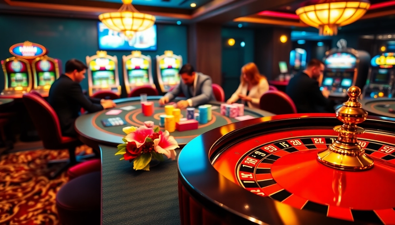 The 24kclub app enhancing a luxurious casino experience with tables and vibrant slot machines.