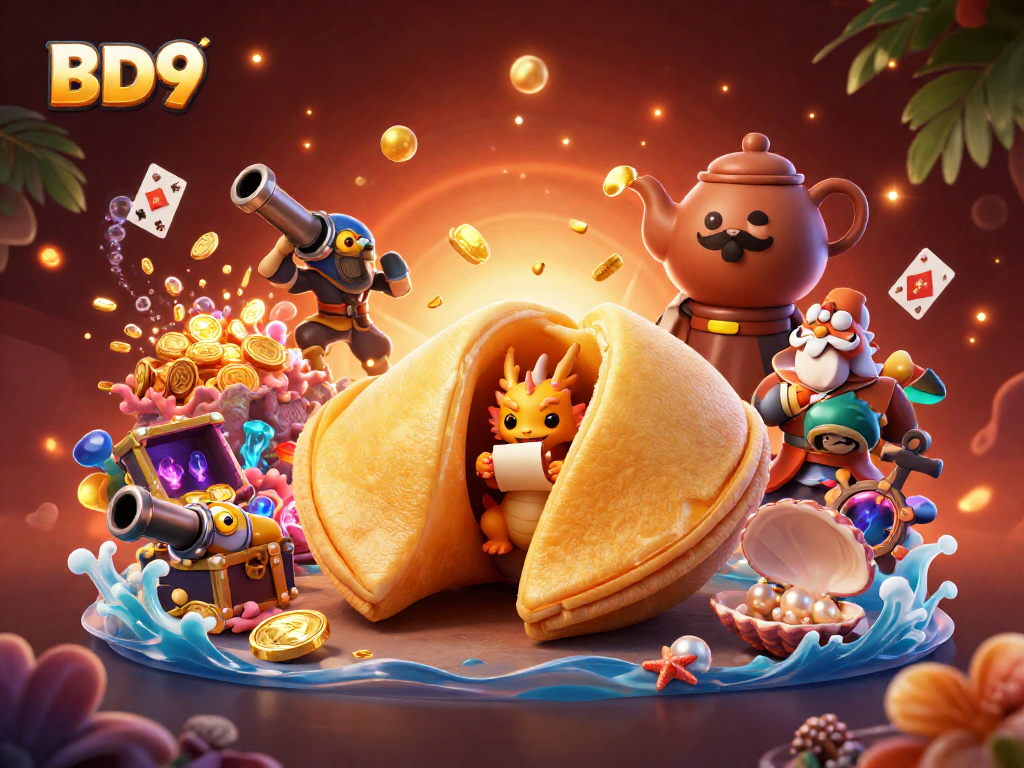 Experience BD9's vibrant online casino with a dynamic illustration featuring gold, dragons, and treasure!