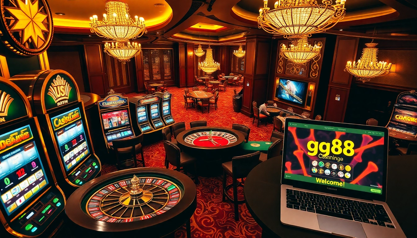 Engaging casino scene showcasing vibrant action with slot machines and poker games at http://gg88.gold/ for thrilling gambling experiences.