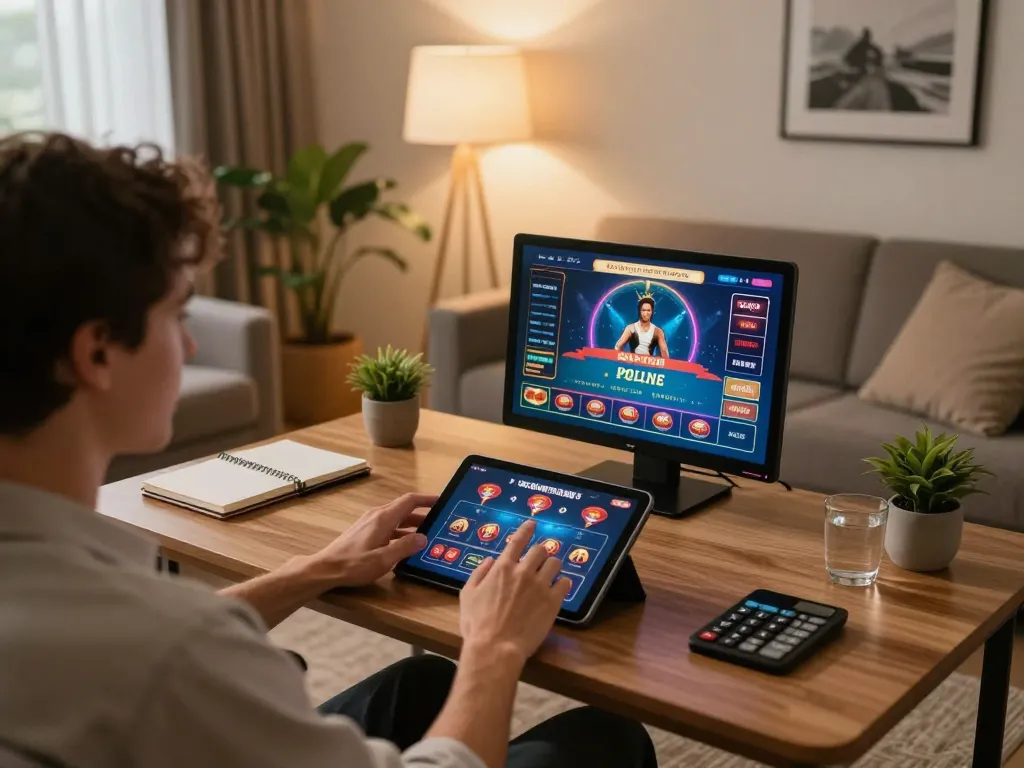 Exciting online gaming experience with a reputable nhà cái uy tín displayed on a tablet in a cozy living room setting.