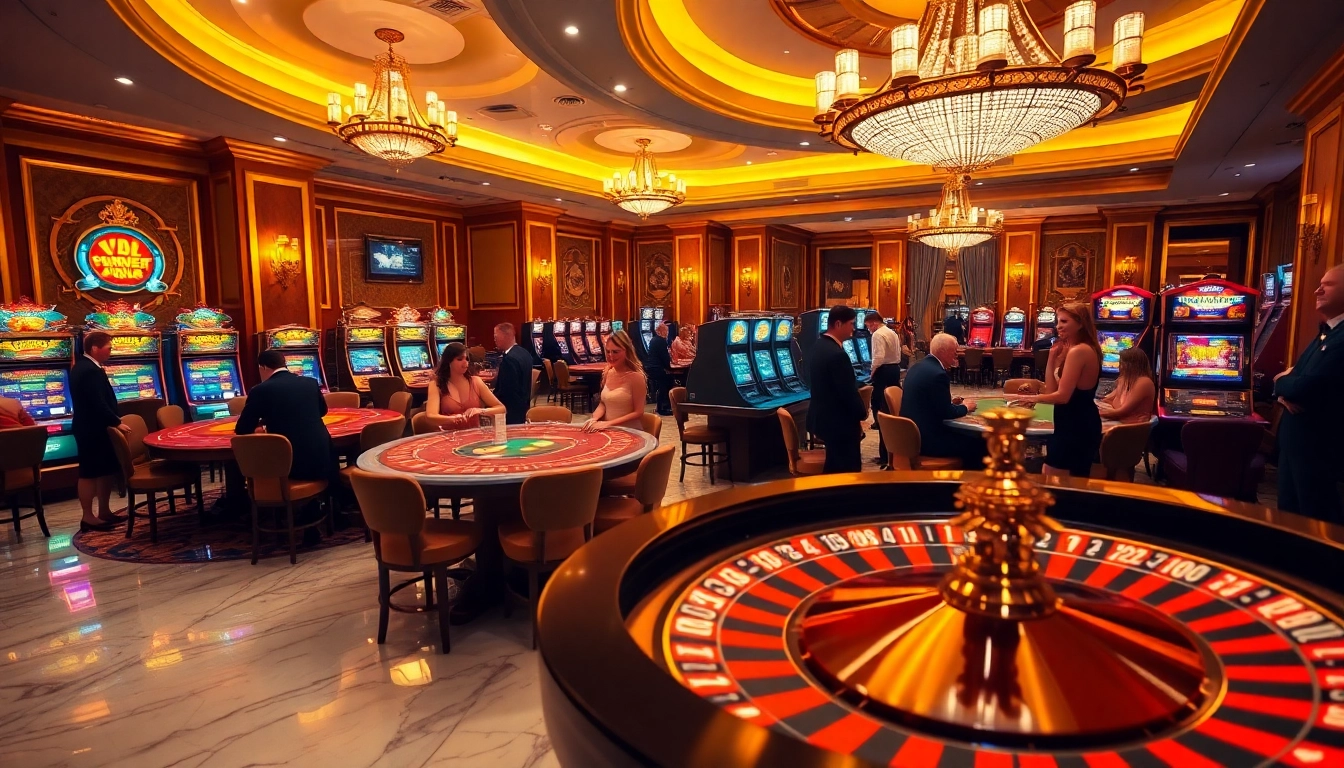 Experience excitement at the vibrant Bro138 casino featuring jackpot slots and luxurious decor.