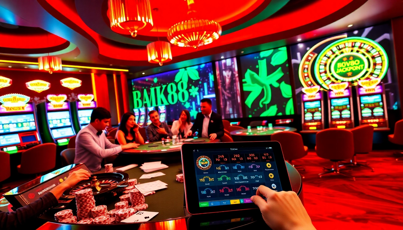Experience the thrill of gambling at MM88 with vibrant casino scenes filled with excitement.