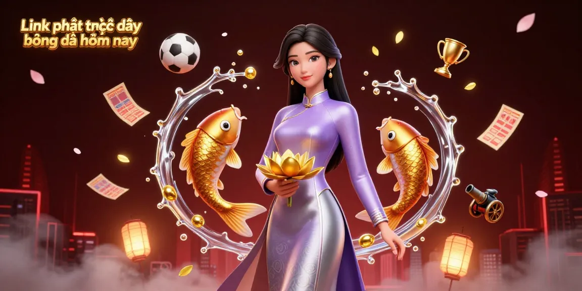 Bet on sports with Link phát trực tiếp bóng đá hôm nay, showcasing an elegant woman and golden koi fish.